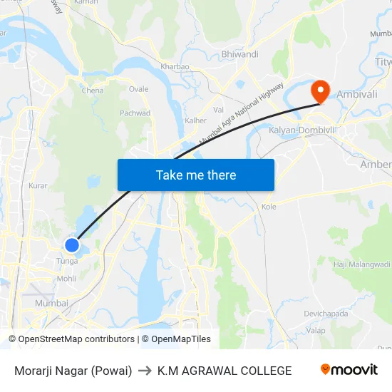 Morarji Nagar (Powai) to K.M AGRAWAL COLLEGE map