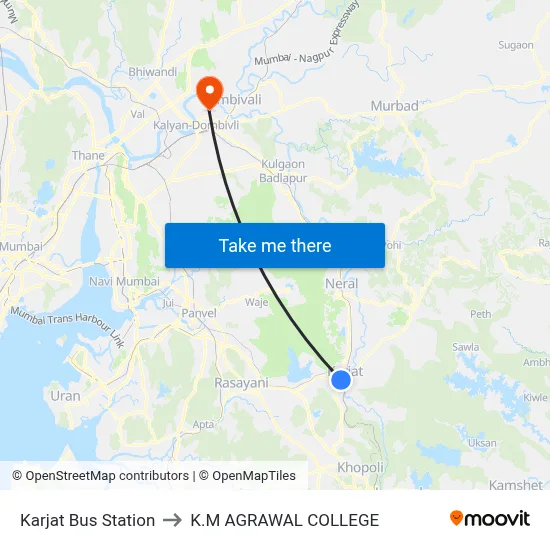 Karjat Bus Station to K.M AGRAWAL COLLEGE map