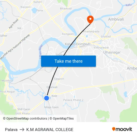 Palava to K.M AGRAWAL COLLEGE map