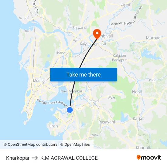 Kharkopar to K.M AGRAWAL COLLEGE map