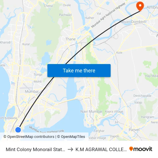 Mint Colony Monorail Station to K.M AGRAWAL COLLEGE map
