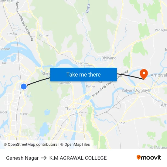 Ganesh Nagar to K.M AGRAWAL COLLEGE map