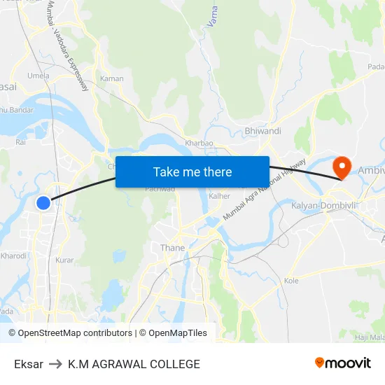 Eksar to K.M AGRAWAL COLLEGE map