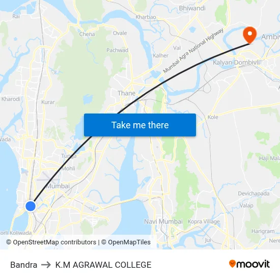 Bandra to K.M AGRAWAL COLLEGE map