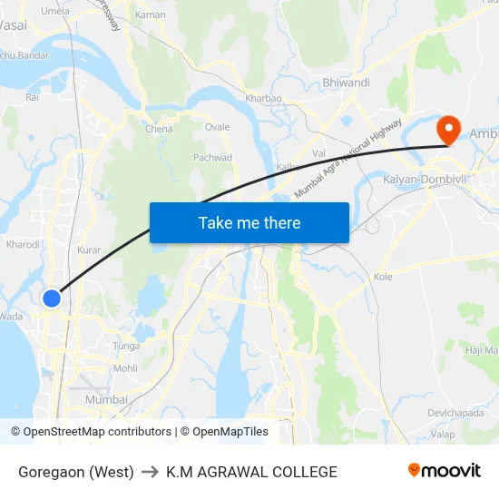 Goregaon (West) to K.M AGRAWAL COLLEGE map