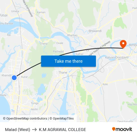 Malad (West) to K.M AGRAWAL COLLEGE map