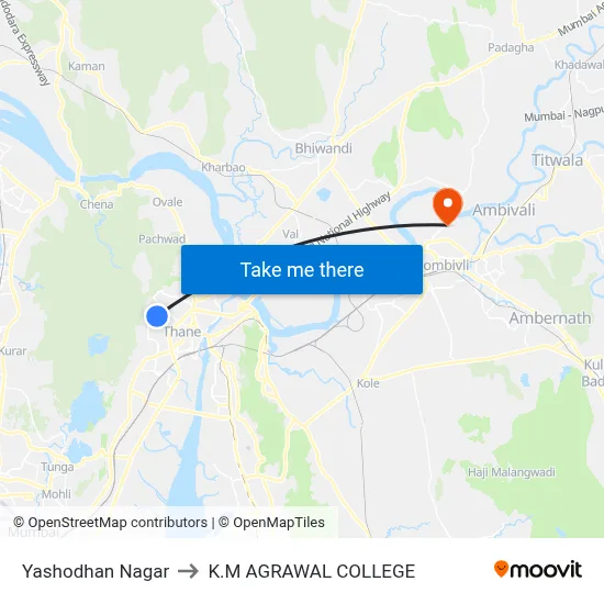 Yashodhan Nagar to K.M AGRAWAL COLLEGE map