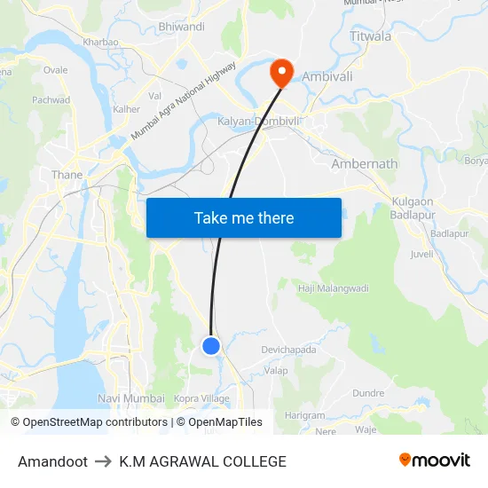 Amandoot to K.M AGRAWAL COLLEGE map