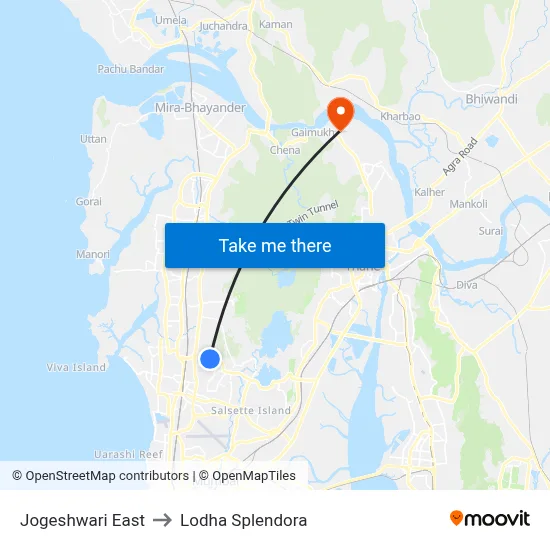 Jogeshwari East to Lodha Splendora map