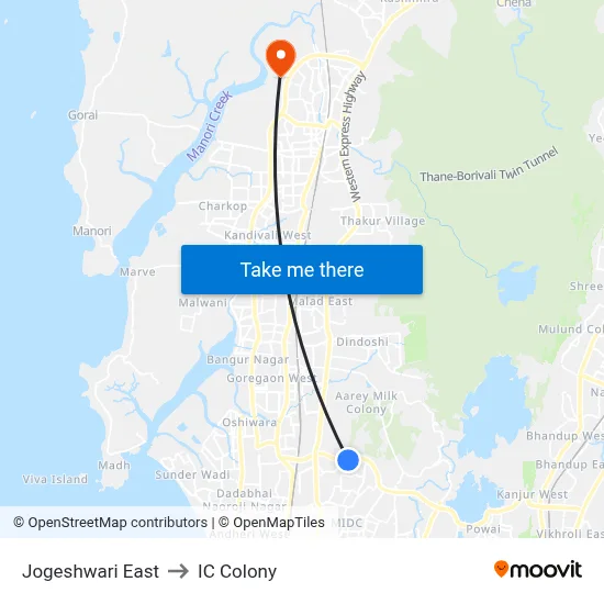 Jogeshwari East to IC Colony map