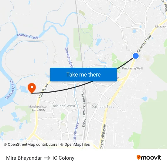 Mira Bhayandar to IC Colony map