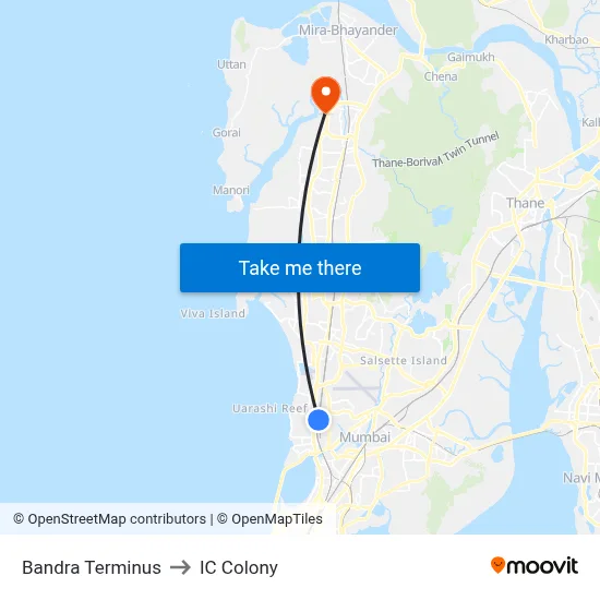 Bandra Terminus to IC Colony map