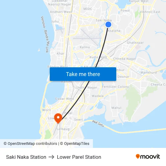 Saki Naka Station to Lower Parel Station map