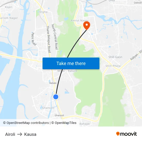 Airoli to Kausa map