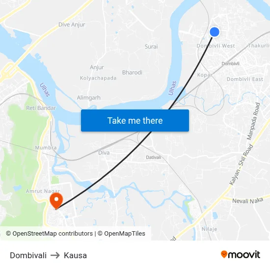 Dombivali to Kausa map