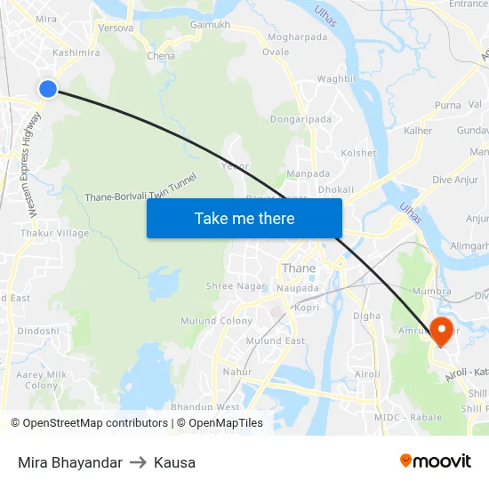 Mira Bhayandar to Kausa map