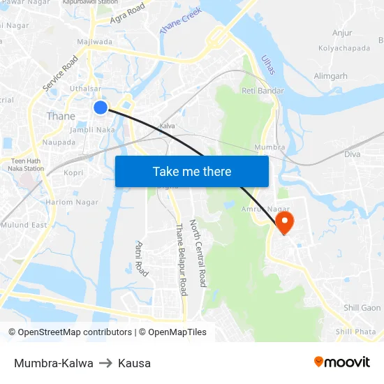 Mumbra-Kalwa to Kausa map