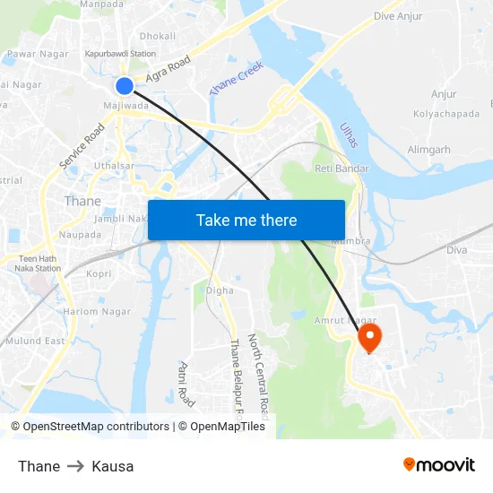 Thane to Kausa map