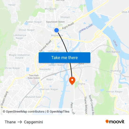 Thane to Capgemini map