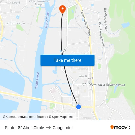 Sector 8/ Airoli Circle to Capgemini map