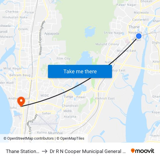 Thane Station (West) to Dr R N Cooper Municipal General Hospital map