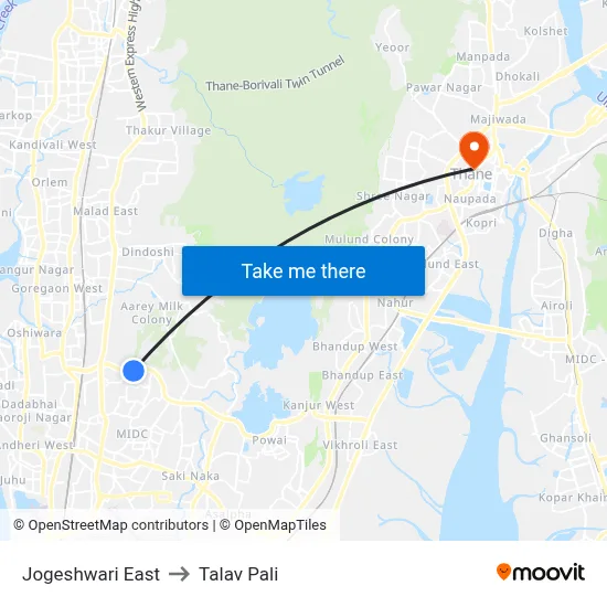 जोगेश्वरी पूर्व to तलाव पाली map