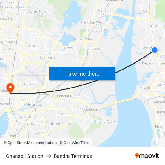 Ghansoli Station to Bandra Terminus map