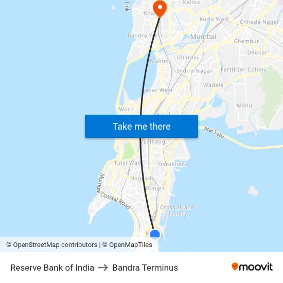 Reserve Bank of India to Bandra Terminus map