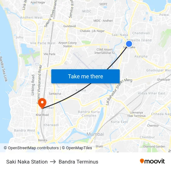 Saki Naka Station to Bandra Terminus map