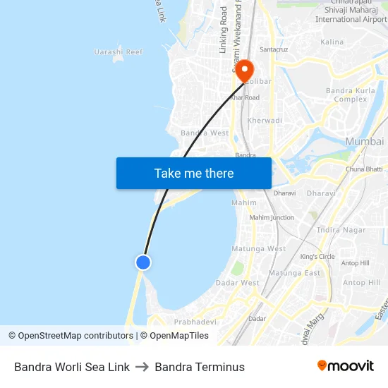 Bandra Worli Sea Link to Bandra Terminus map