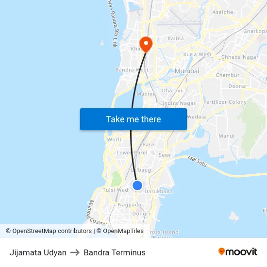 Jijamata Udyan to Bandra Terminus map