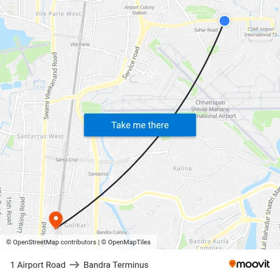 1 Airport Road to Bandra Terminus map