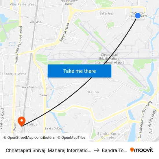 Chhatrapati Shivaji Maharaj International Airport (Sahar) to Bandra Terminus map