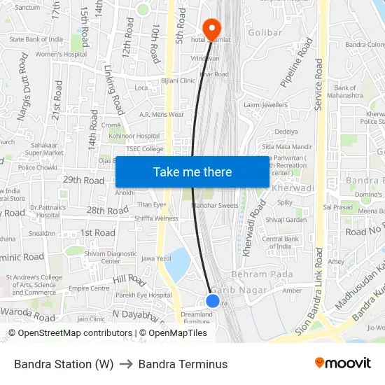 Bandra Station (W) to Bandra Terminus map