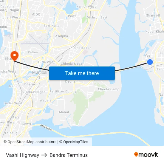 Vashi Highway to Bandra Terminus map