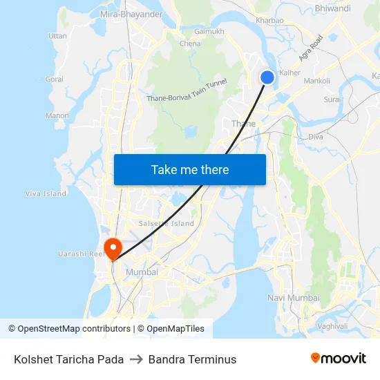 Kolshet Taricha Pada to Bandra Terminus map
