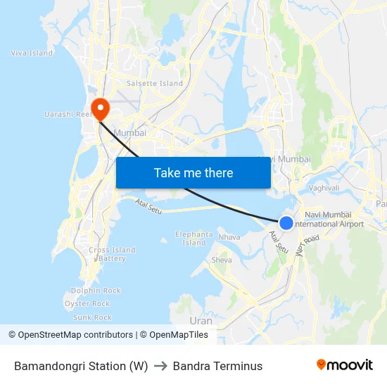 Bamandongri Station (W) to Bandra Terminus map