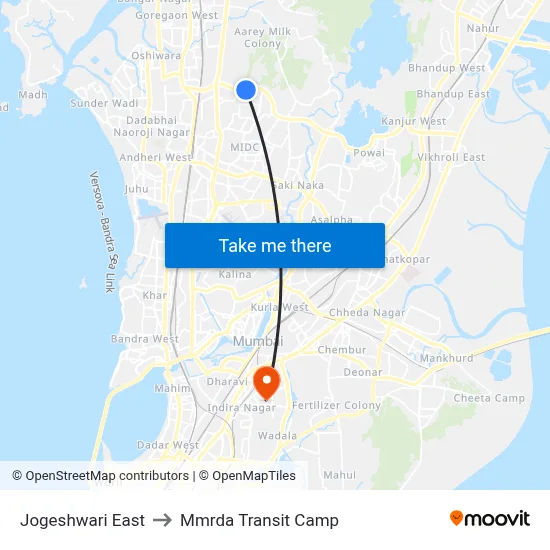 Jogeshwari East to Mmrda Transit Camp map