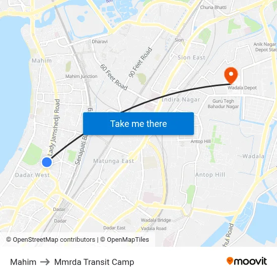 Mahim to Mmrda Transit Camp map