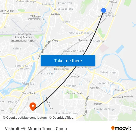 Vikhroli to Mmrda Transit Camp map