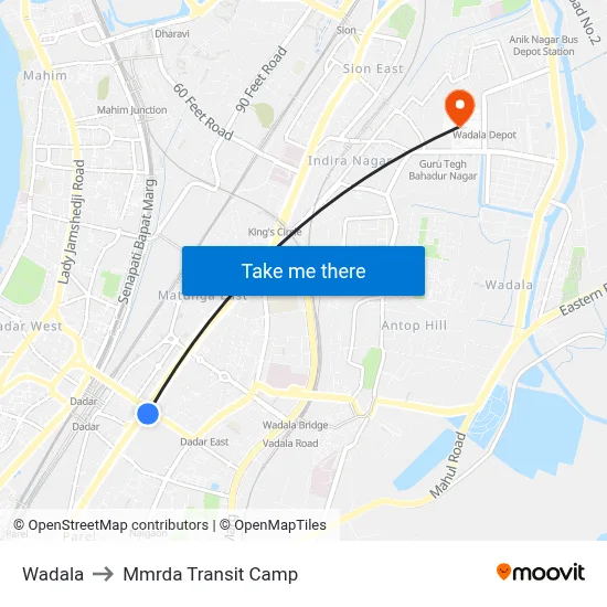 Wadala to Mmrda Transit Camp map