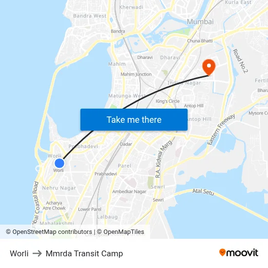 Worli to Mmrda Transit Camp map