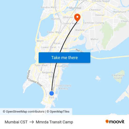 Mumbai CST to Mmrda Transit Camp map