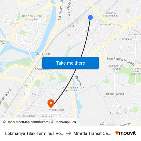 Lokmanya Tilak Terminus Road to Mmrda Transit Camp map