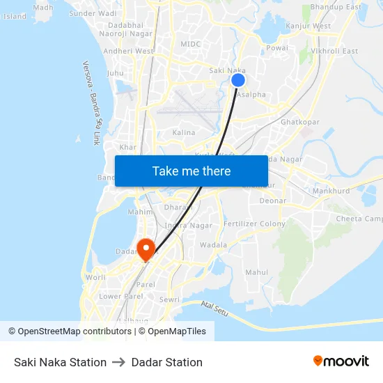 Saki Naka Station to Dadar Station map