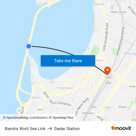 Bandra Worli Sea Link to Dadar Station map