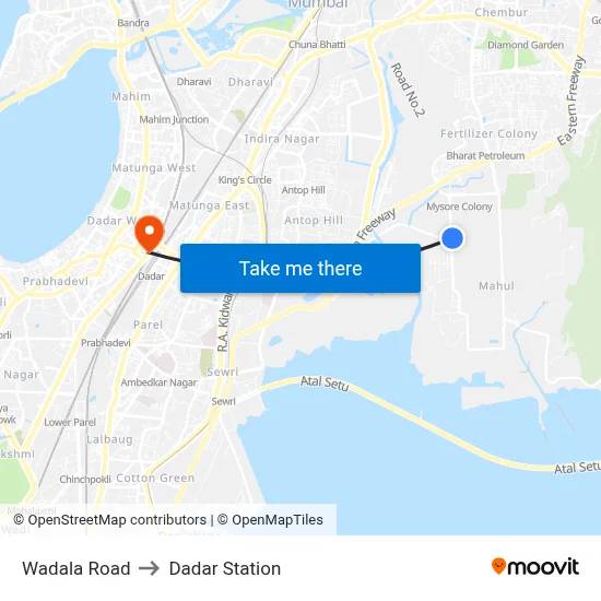 Wadala Road to Dadar Station map
