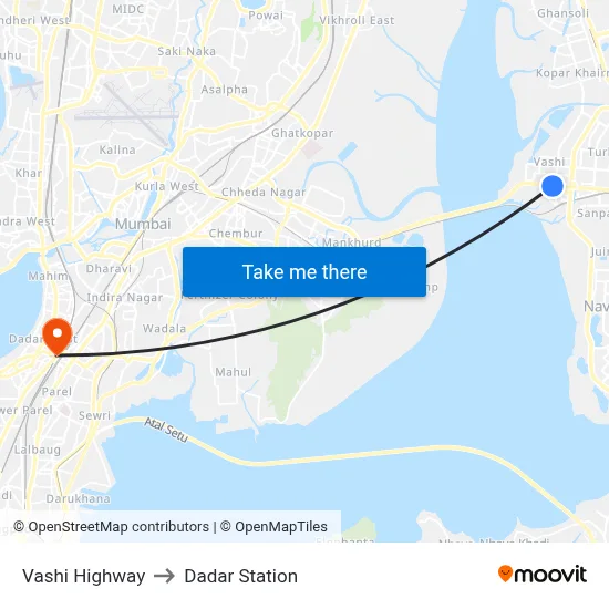 Vashi Highway to Dadar Station map