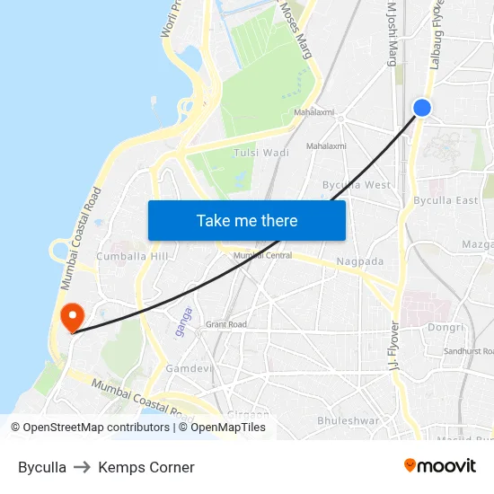Byculla to Kemps Corner map