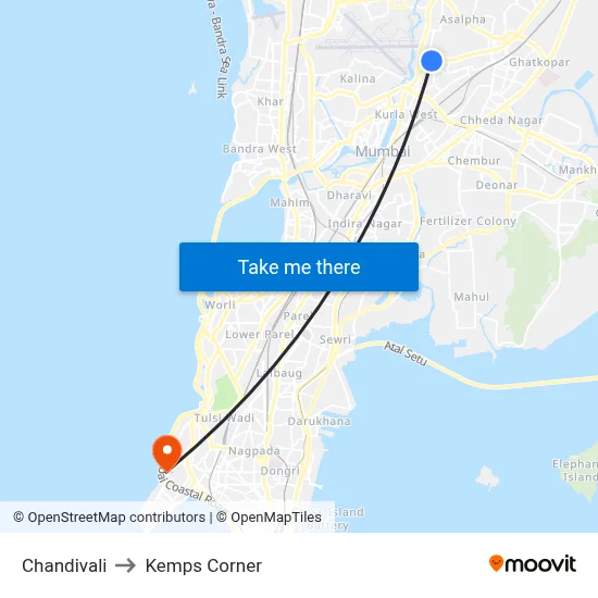 Chandivali to Kemps Corner map